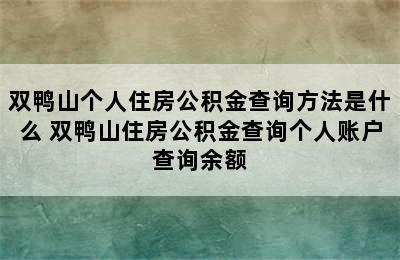 双鸭山个人住房公积金查询方法是什么 双鸭山住房公积金查询个人账户查询余额